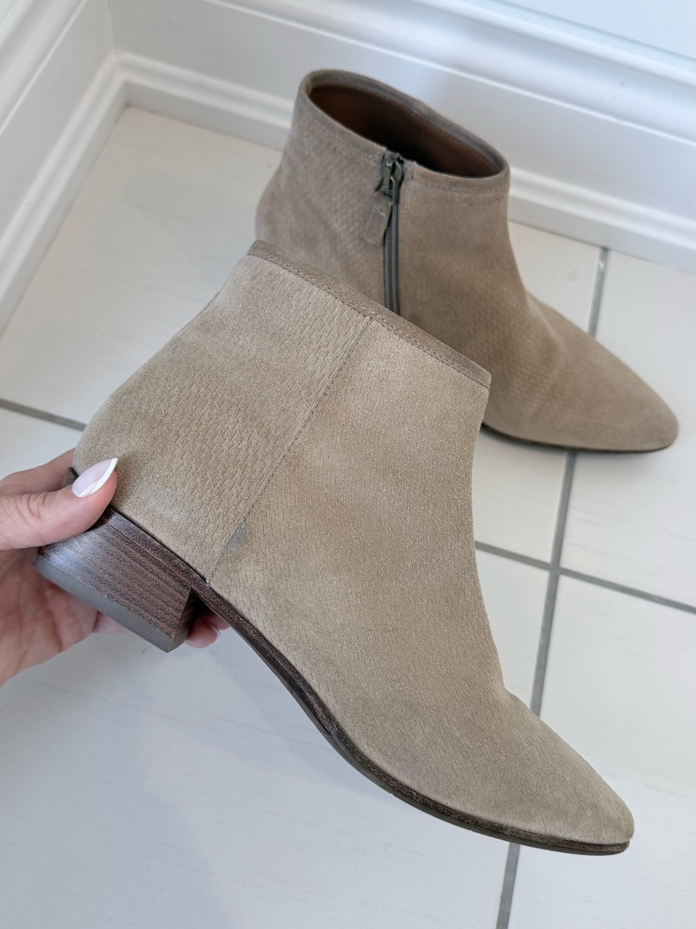 Aquatalia Taupe Suede Ankle Booties